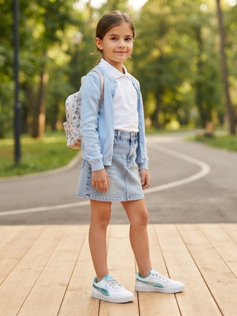 Puma Kids White Sneakers with Teal Accents